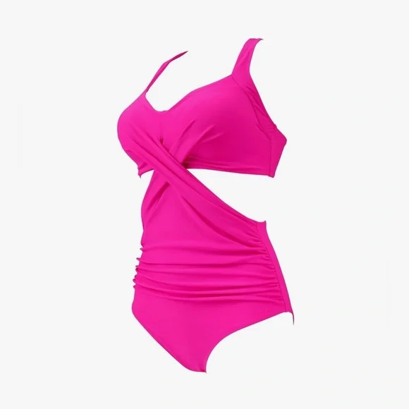 Women Front Cross Cutout One Piece Tummy Control High Waisted Bathing Suit - Picture 3 of 7